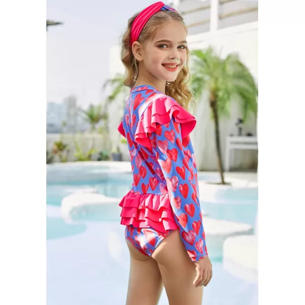 GRACE KARIN Girls One Piece Swimsuit Long Sleeve Rash Guard Swimwear Ruffle Bathing Suit 512YHeart