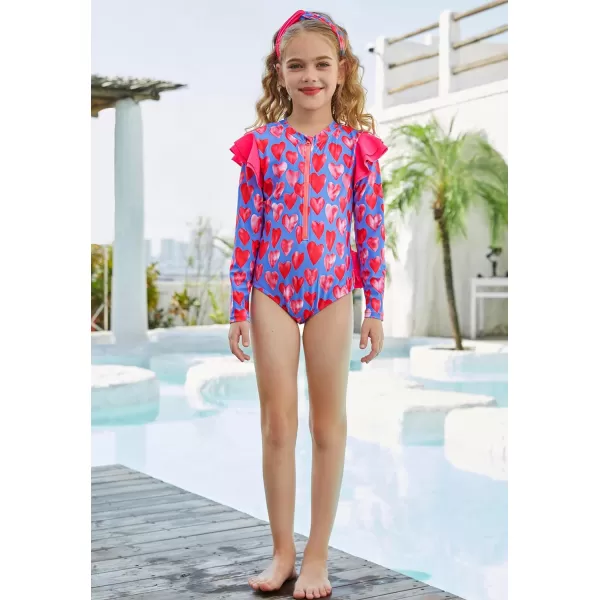 GRACE KARIN Girls One Piece Swimsuit Long Sleeve Rash Guard Swimwear Ruffle Bathing Suit 512YHeart