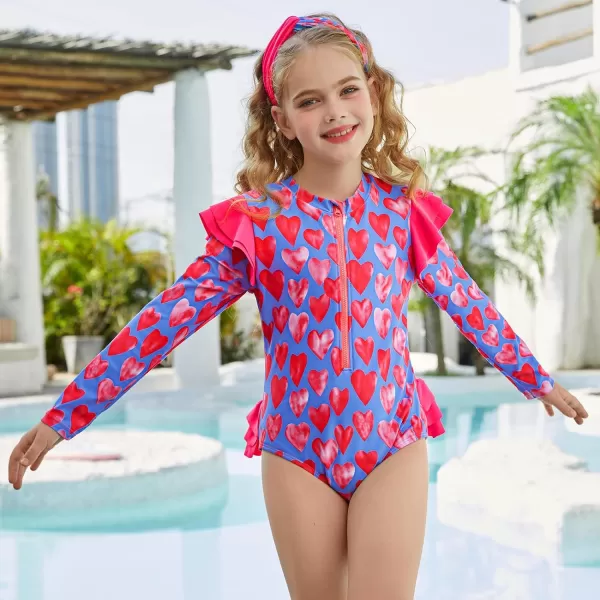 GRACE KARIN Girls One Piece Swimsuit Long Sleeve Rash Guard Swimwear Ruffle Bathing Suit 512YHeart