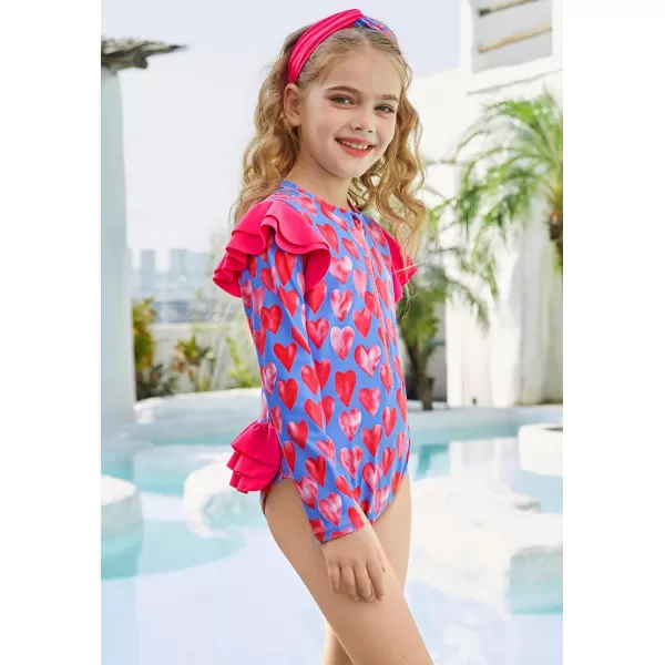 GRACE KARIN Girls One Piece Swimsuit Long Sleeve Rash Guard Swimwear Ruffle Bathing Suit 512YHeart