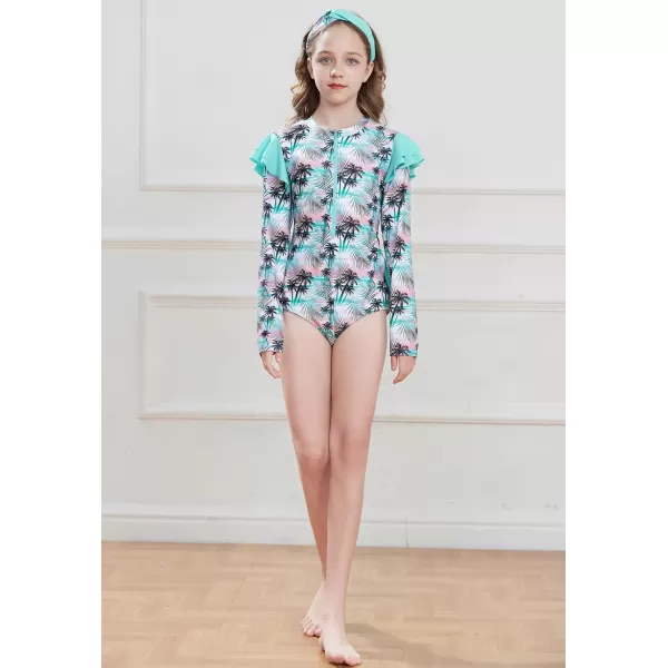 GRACE KARIN Girls One Piece Swimsuit Long Sleeve Rash Guard Swimwear Ruffle Bathing Suit 512YTree