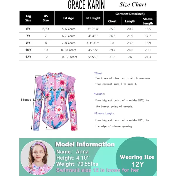 GRACE KARIN Girls One Piece Swimsuit Long Sleeve Rash Guard Swimwear Ruffle Bathing Suit 512YTree