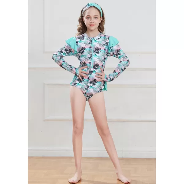 GRACE KARIN Girls One Piece Swimsuit Long Sleeve Rash Guard Swimwear Ruffle Bathing Suit 512YTree