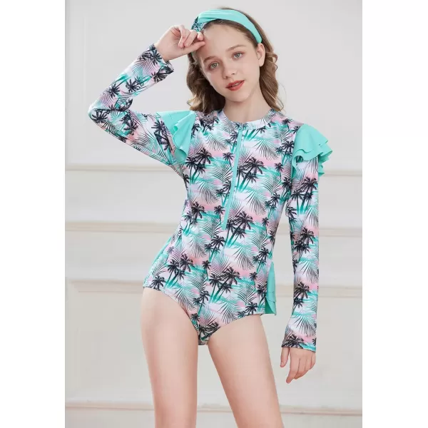 GRACE KARIN Girls One Piece Swimsuit Long Sleeve Rash Guard Swimwear Ruffle Bathing Suit 512YTree