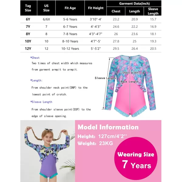 GRACE KARIN Girls One Piece Swimsuit Long Sleeve Rash Guard with Ruffled Zip Up Girls Bathing Suit with Sun Protection 512YCoconut Grove