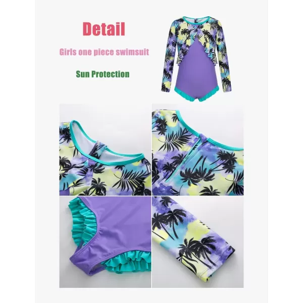 GRACE KARIN Girls One Piece Swimsuit Long Sleeve Rash Guard with Ruffled Zip Up Girls Bathing Suit with Sun Protection 512YCoconut Grove