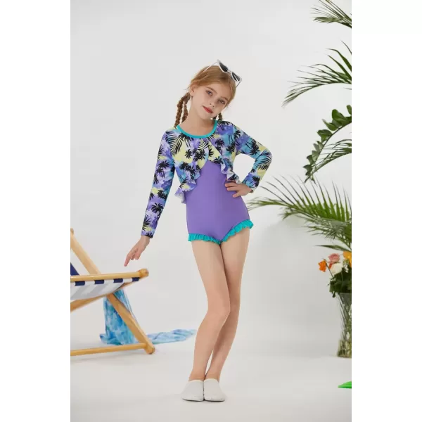 GRACE KARIN Girls One Piece Swimsuit Long Sleeve Rash Guard with Ruffled Zip Up Girls Bathing Suit with Sun Protection 512YCoconut Grove