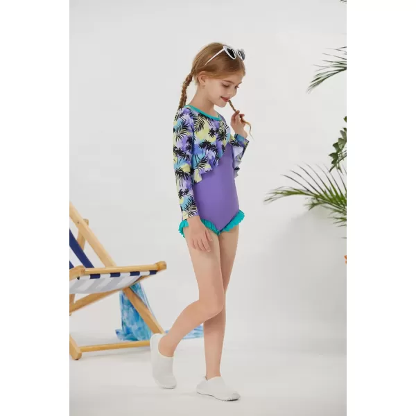 GRACE KARIN Girls One Piece Swimsuit Long Sleeve Rash Guard with Ruffled Zip Up Girls Bathing Suit with Sun Protection 512YCoconut Grove