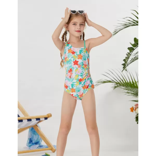 GRACE KARIN Girls One Piece Swimsuit One Shoulder Sleeveless Swimwear Cut Out Bathing Suit 614YFlower