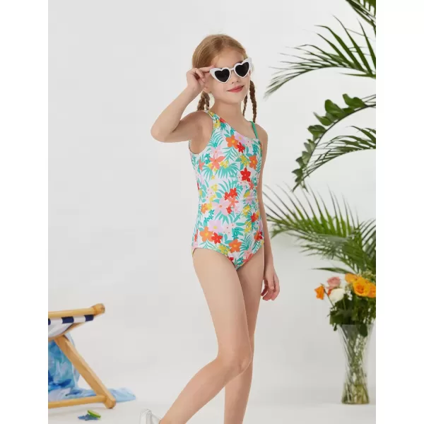 GRACE KARIN Girls One Piece Swimsuit One Shoulder Sleeveless Swimwear Cut Out Bathing Suit 614YFlower