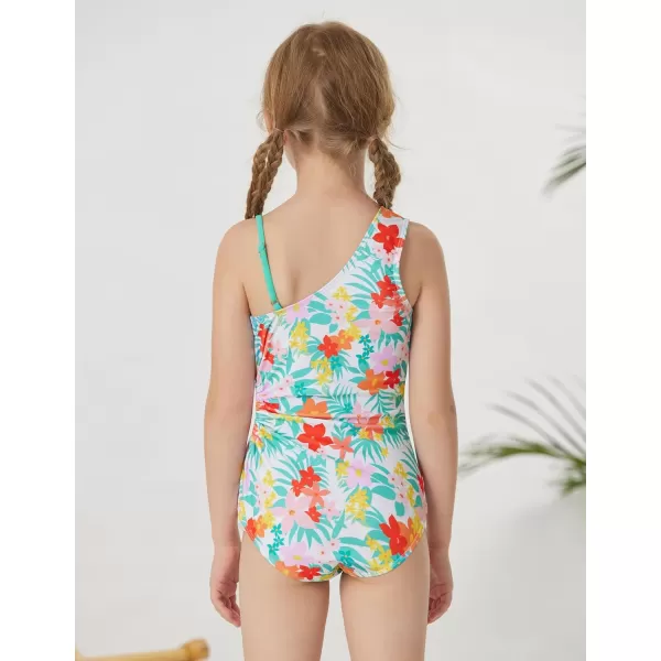 GRACE KARIN Girls One Piece Swimsuit One Shoulder Sleeveless Swimwear Cut Out Bathing Suit 614YFlower