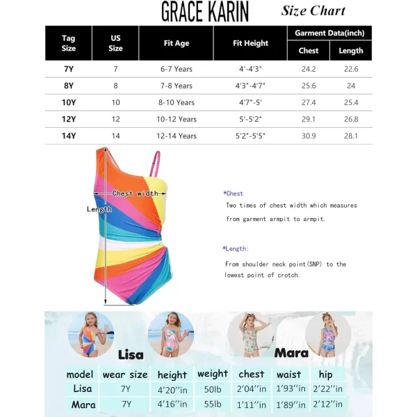 GRACE KARIN Girls One Piece Swimsuit One Shoulder Sleeveless Swimwear Cut Out Bathing Suit 614YMermaid