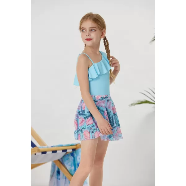 GRACE KARIN Girls One Piece Swimsuits with Mesh Skirt Bathing Suit Swimwear 612YBlue