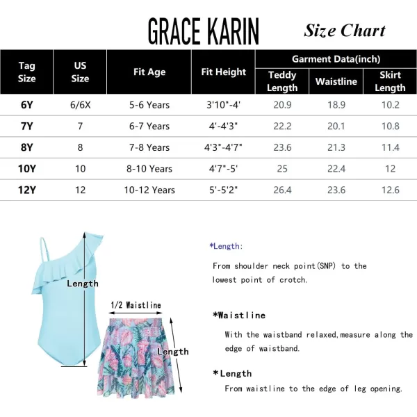 GRACE KARIN Girls One Piece Swimsuits with Mesh Skirt Bathing Suit Swimwear 612YBlue
