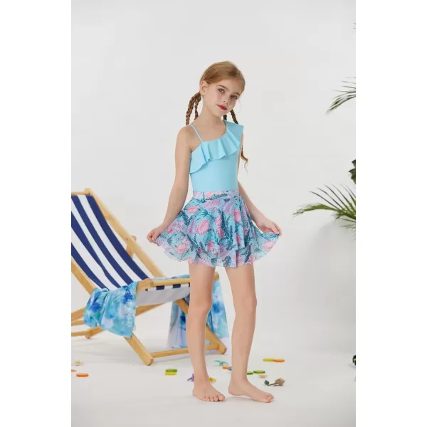 GRACE KARIN Girls One Piece Swimsuits with Mesh Skirt Bathing Suit Swimwear 612YBlue
