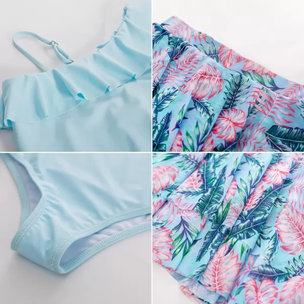 GRACE KARIN Girls One Piece Swimsuits with Mesh Skirt Bathing Suit Swimwear 612YBlue