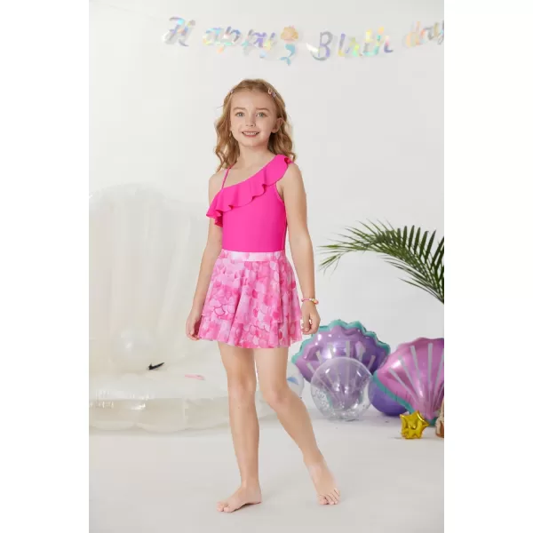 GRACE KARIN Girls One Piece Swimsuits with Mesh Skirt Bathing Suit Swimwear 612YHot Pink