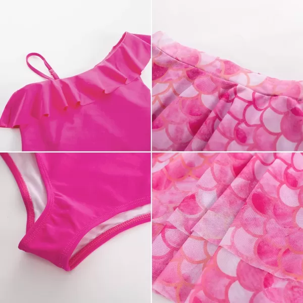 GRACE KARIN Girls One Piece Swimsuits with Mesh Skirt Bathing Suit Swimwear 612YHot Pink