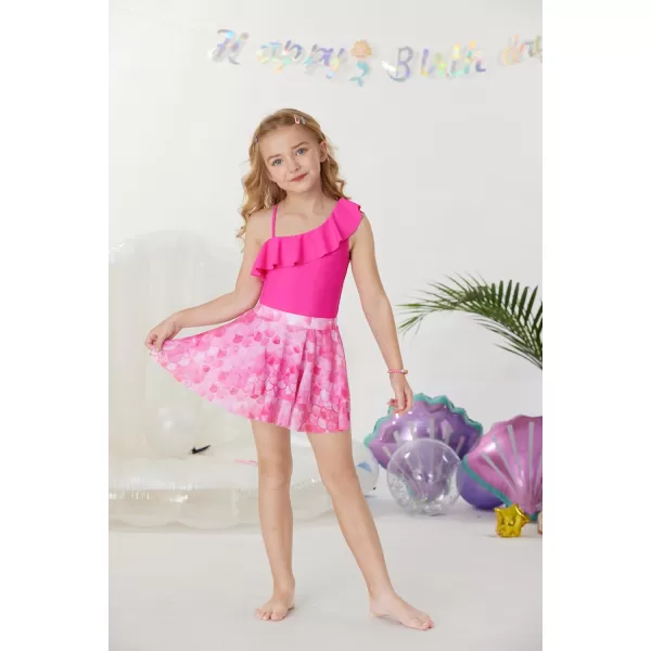 GRACE KARIN Girls One Piece Swimsuits with Mesh Skirt Bathing Suit Swimwear 612YHot Pink