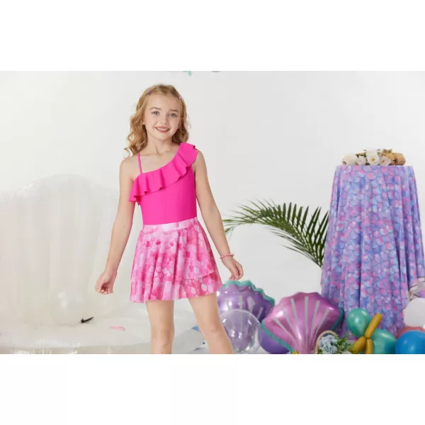 GRACE KARIN Girls One Piece Swimsuits with Mesh Skirt Bathing Suit Swimwear 612YHot Pink