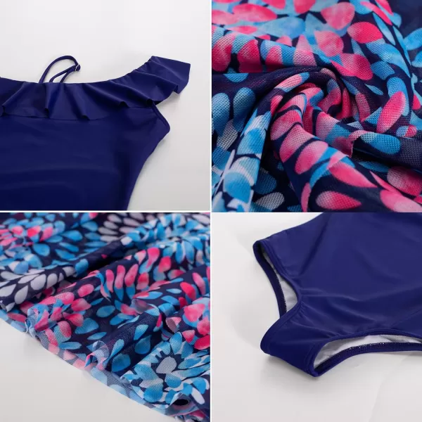 GRACE KARIN Girls One Piece Swimsuits with Mesh Skirt Bathing Suit Swimwear 612YNavy Blue