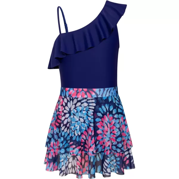 GRACE KARIN Girls One Piece Swimsuits with Mesh Skirt Bathing Suit Swimwear 612YNavy Blue