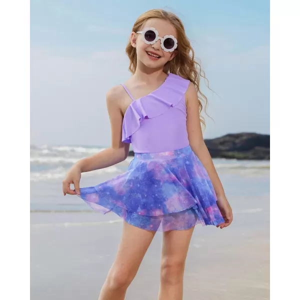 GRACE KARIN Girls One Piece Swimsuits with Mesh Skirt Bathing Suit Swimwear 612YPurple