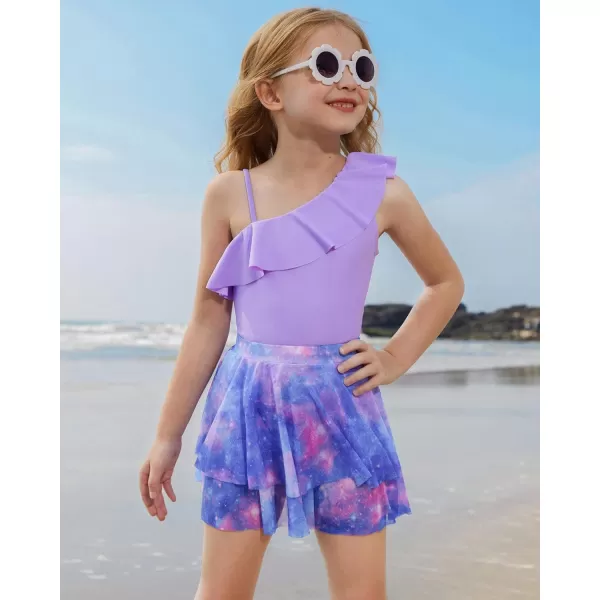 GRACE KARIN Girls One Piece Swimsuits with Mesh Skirt Bathing Suit Swimwear 612YPurple