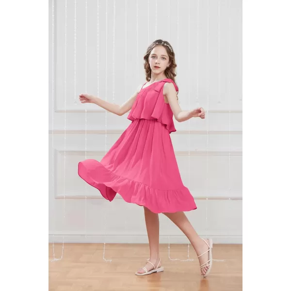 GRACE KARIN Girls One Shoulder Dress Ruffle Spring Summer Kids Fancy Dress Size 512Hot Pink