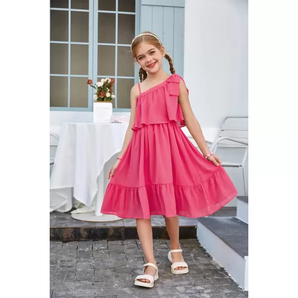 GRACE KARIN Girls One Shoulder Dress Ruffle Spring Summer Kids Fancy Dress Size 512Hot Pink