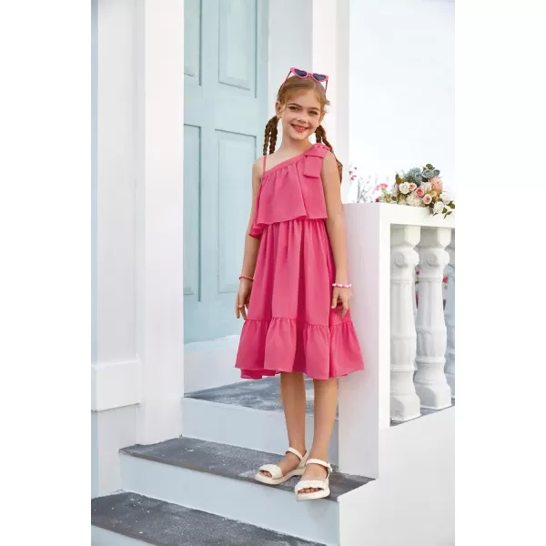 GRACE KARIN Girls One Shoulder Dress Ruffle Spring Summer Kids Fancy Dress Size 512Hot Pink