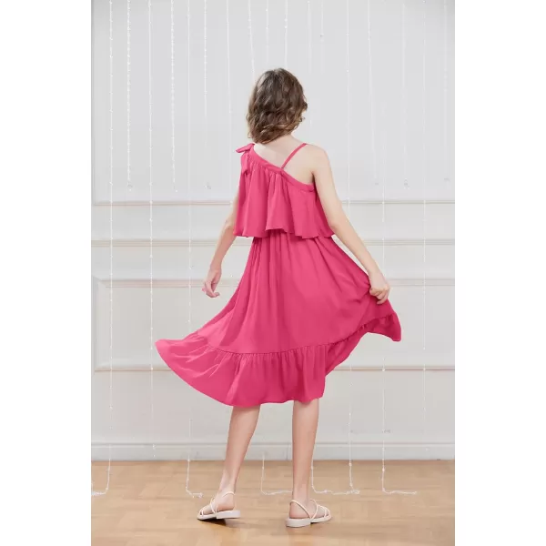 GRACE KARIN Girls One Shoulder Dress Ruffle Spring Summer Kids Fancy Dress Size 512Hot Pink