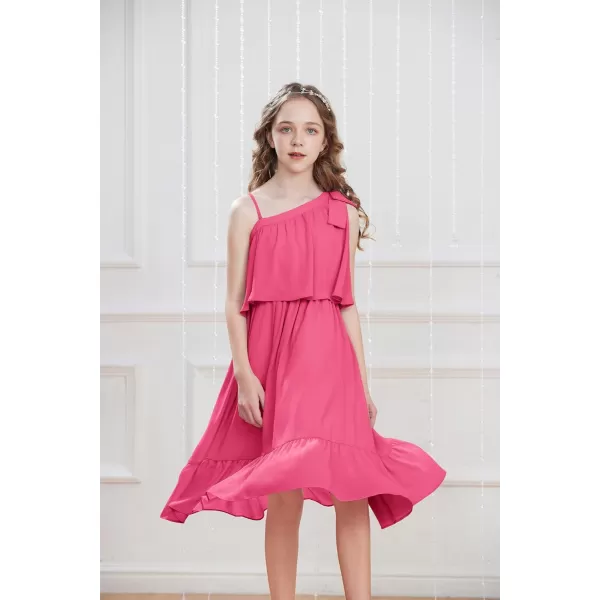 GRACE KARIN Girls One Shoulder Dress Ruffle Spring Summer Kids Fancy Dress Size 512Hot Pink