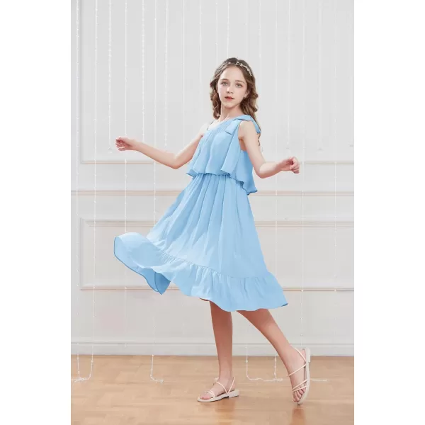 GRACE KARIN Girls One Shoulder Dress Ruffle Spring Summer Kids Fancy Dress Size 512Light Blue