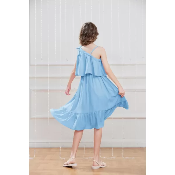 GRACE KARIN Girls One Shoulder Dress Ruffle Spring Summer Kids Fancy Dress Size 512Light Blue