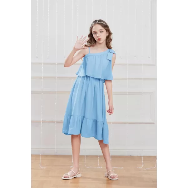 GRACE KARIN Girls One Shoulder Dress Ruffle Spring Summer Kids Fancy Dress Size 512Light Blue