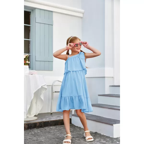 GRACE KARIN Girls One Shoulder Dress Ruffle Spring Summer Kids Fancy Dress Size 512Light Blue