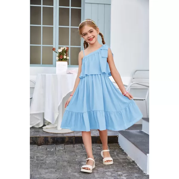 GRACE KARIN Girls One Shoulder Dress Ruffle Spring Summer Kids Fancy Dress Size 512Light Blue