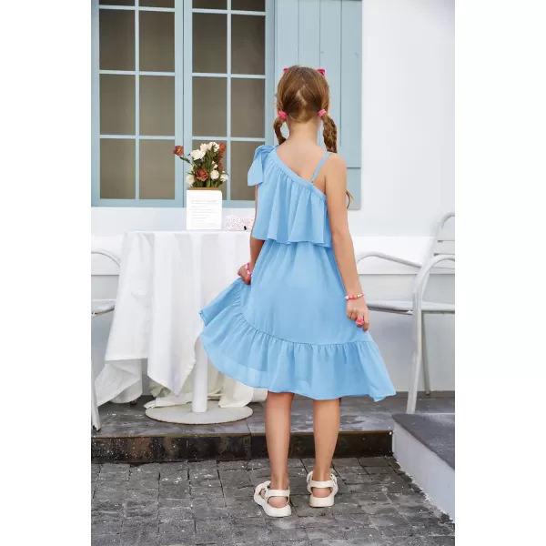 GRACE KARIN Girls One Shoulder Dress Ruffle Spring Summer Kids Fancy Dress Size 512Light Blue