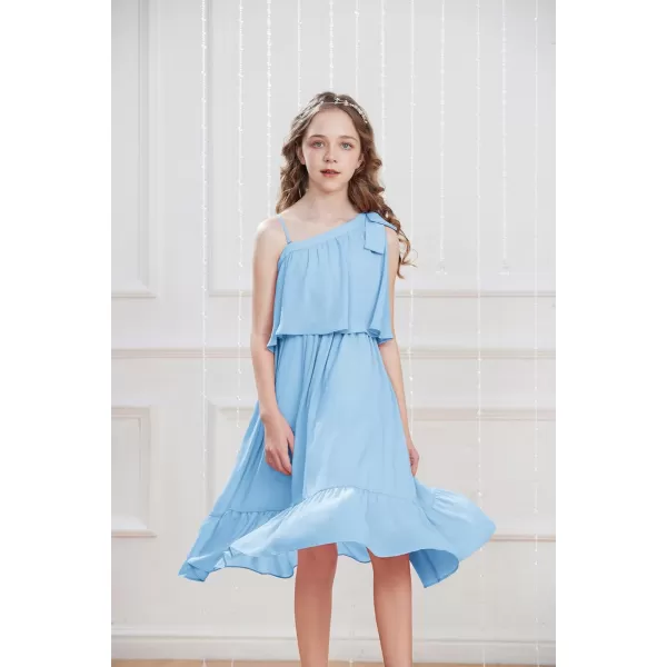 GRACE KARIN Girls One Shoulder Dress Ruffle Spring Summer Kids Fancy Dress Size 512Light Blue