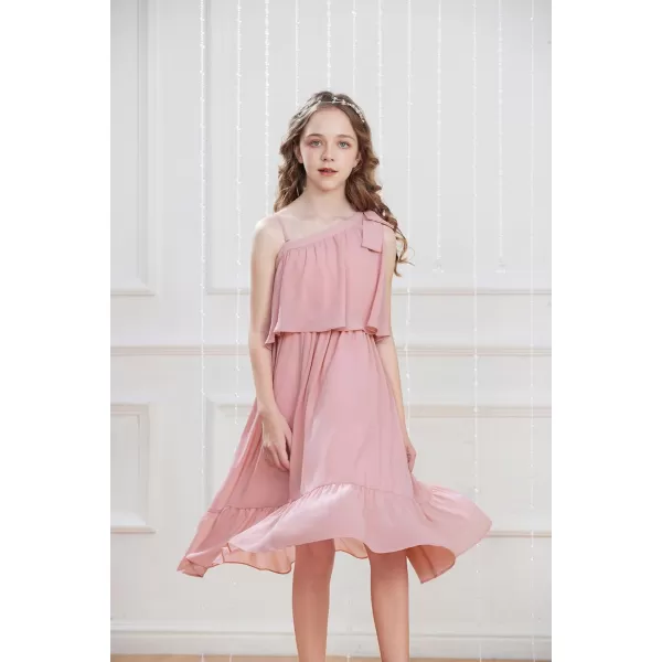 GRACE KARIN Girls One Shoulder Dress Ruffle Spring Summer Kids Fancy Dress Size 512Light Pink