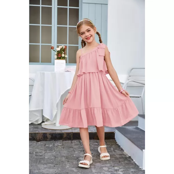 GRACE KARIN Girls One Shoulder Dress Ruffle Spring Summer Kids Fancy Dress Size 512Light Pink