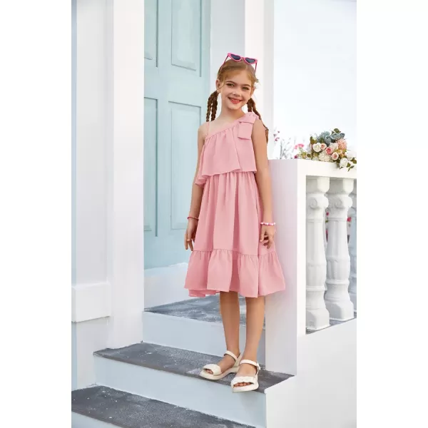 GRACE KARIN Girls One Shoulder Dress Ruffle Spring Summer Kids Fancy Dress Size 512Light Pink