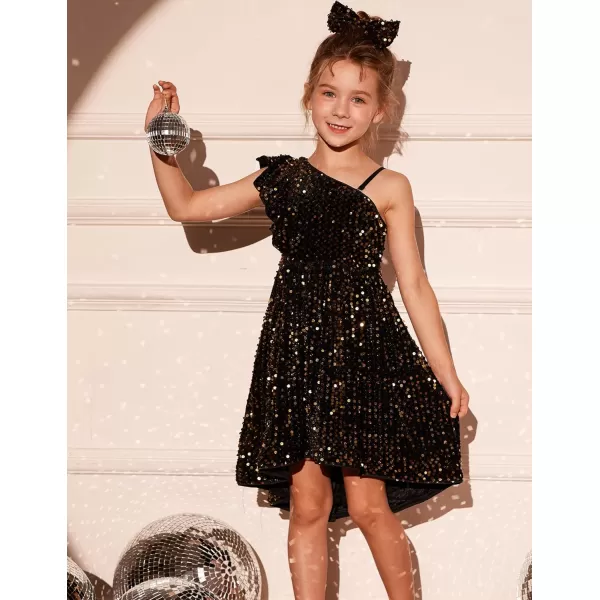 GRACE KARIN Girls One Shoulder Sequin Dress High Low Party Dress for 512YGold