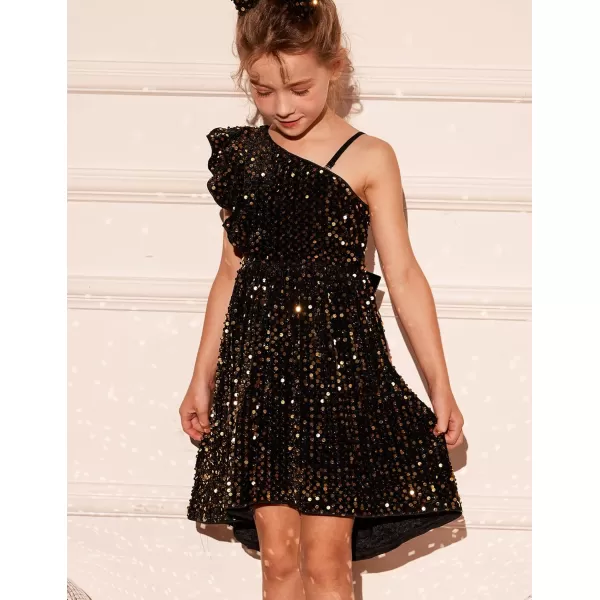 GRACE KARIN Girls One Shoulder Sequin Dress High Low Party Dress for 512YGold