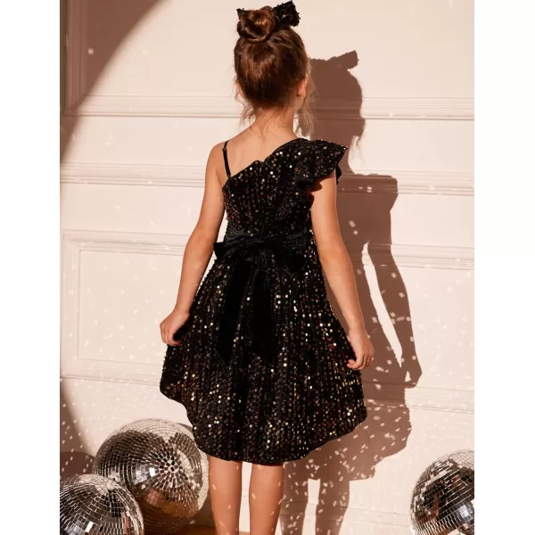 GRACE KARIN Girls One Shoulder Sequin Dress High Low Party Dress for 512YGold