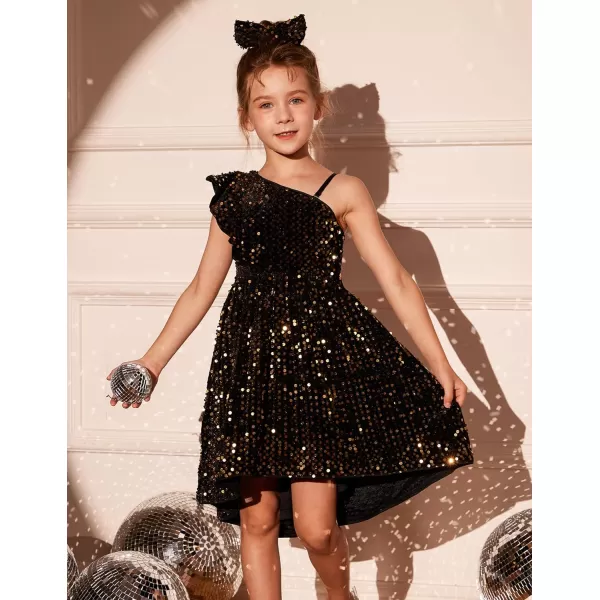 GRACE KARIN Girls One Shoulder Sequin Dress High Low Party Dress for 512YGold