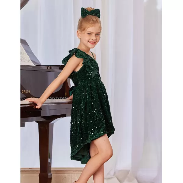 GRACE KARIN Girls One Shoulder Sequin Dress High Low Party Dress for 512YGreen