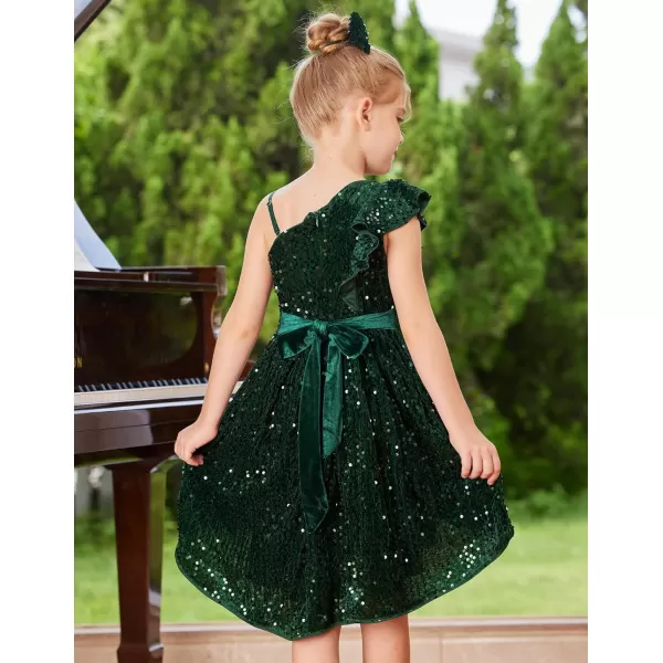 GRACE KARIN Girls One Shoulder Sequin Dress High Low Party Dress for 512YGreen