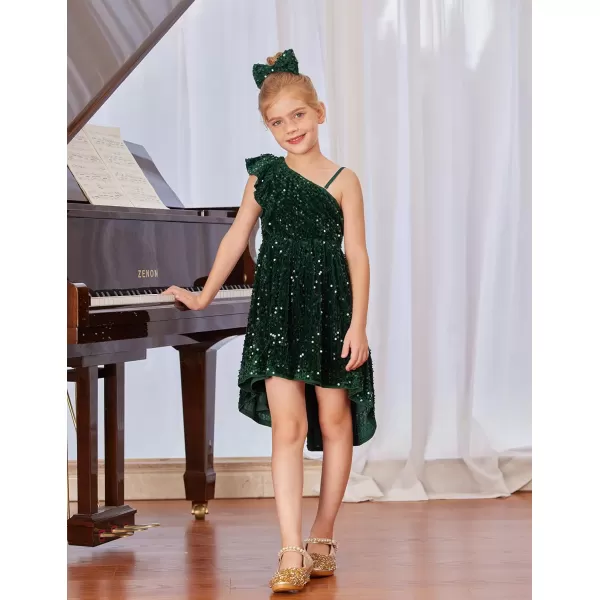 GRACE KARIN Girls One Shoulder Sequin Dress High Low Party Dress for 512YGreen